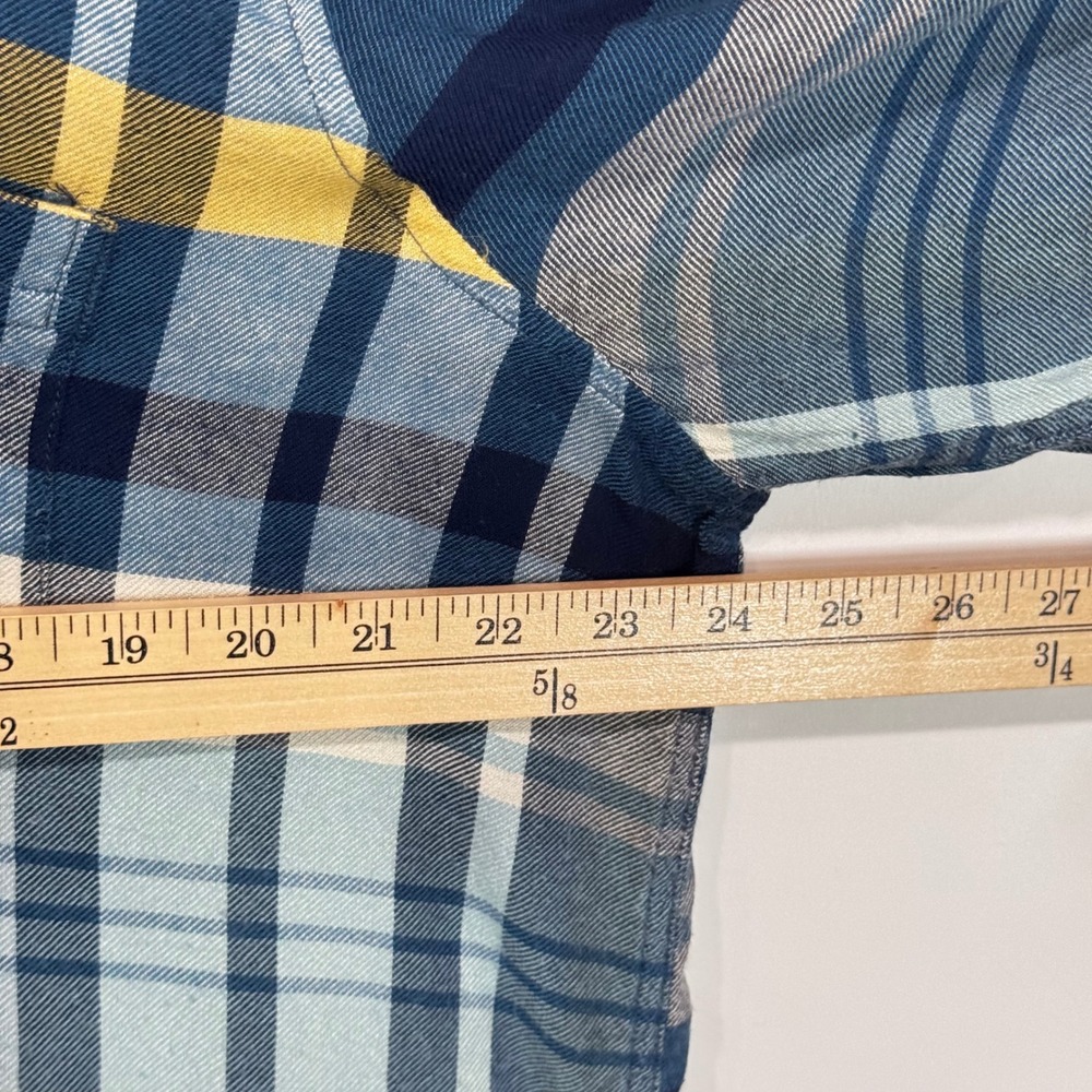 Lucky Brand Button Down Women XL Blue Yellow Plaid Modal Roll Tab Sleeve Flannel - Picture 8 of 11